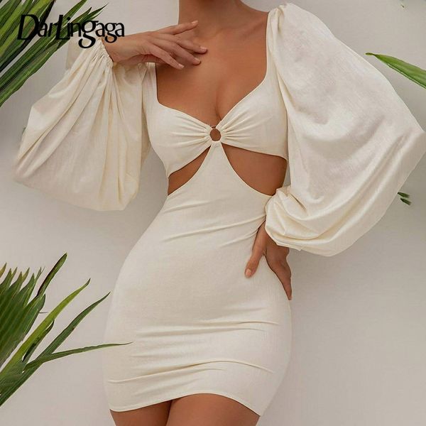 

fashion elegant v neck party white dress female bodycon puff sleeve dress night club cut out summer dresses slim, Black;gray
