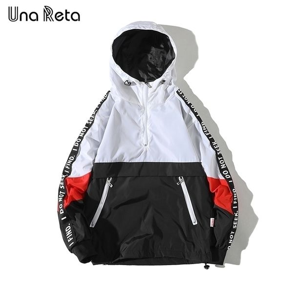 

una reta hooded jackets men patchwork color block pullover jacket fashion tracksuit coat men hip hop streetwear jacket men 201128, Black;brown