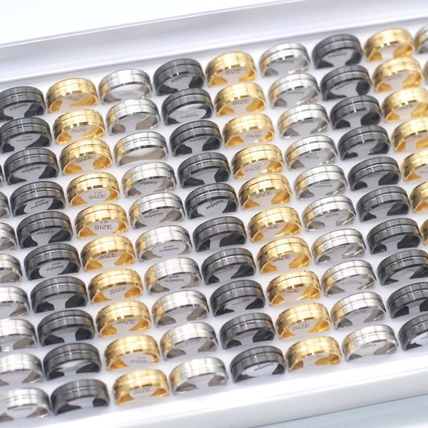 

bulk lots 50pcs classic band stainless steel rings mix 8mm size 17-21 women men charm fashion lovers wedding anniversary promise jewelry acc, Silver