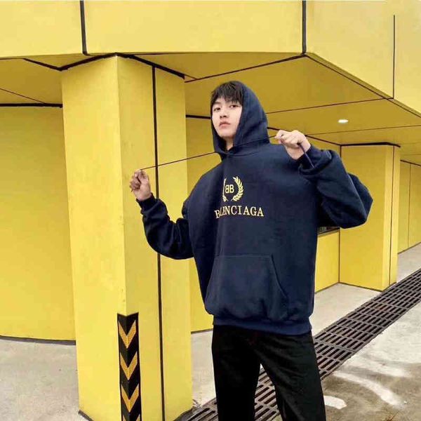 

2022 designer bal hoodies and coats kwai net red same wheat ear hoodie for men women leisure spirit guy cotton versatile autumn winter plush, Black