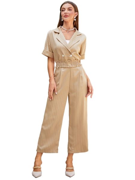 

striped shirred lapel neck blazer & wide leg pants 121z#, White