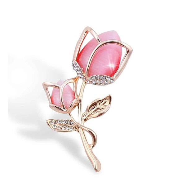 

rose flower brooches for women fashion elegant crystal pink rose pins rhinestone flower brooch jewelry accessories high quality, Gray