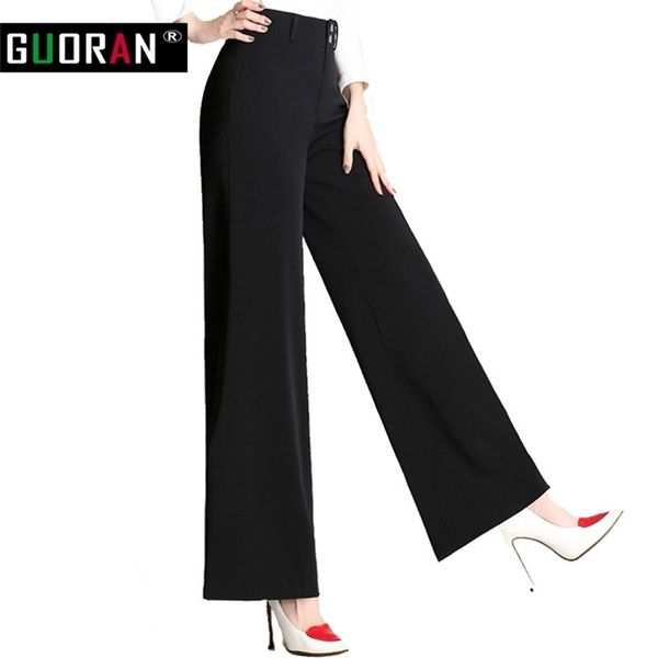 

formal pants capris women plus size wide leg pants high waist solid loose pantalon femme office patchwork straight pants women 210412, Black;white