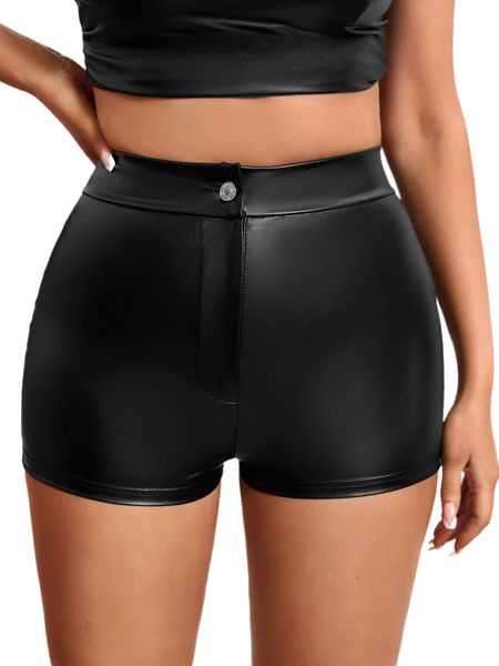 

high waist pu leather shorts a9hz#, White;black