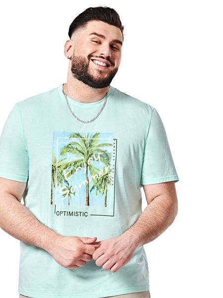 

extended sizes men slogan & coconut tree tee h2zt#, White;black