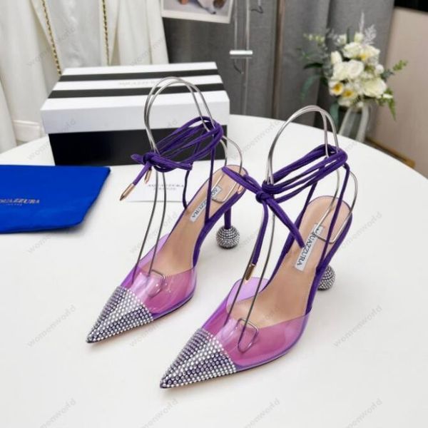 

designers aquazzura dress shoes womens stiletto heel sandals satin rhinestone embellished quality transparent pvc slingbacks ap8558 party ba, Black