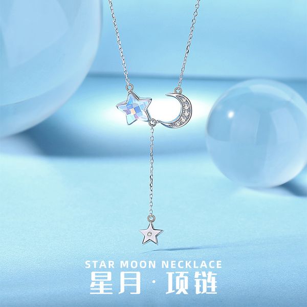 

summer necklace girls s925 sterling silver star moon tassel fairy style collar