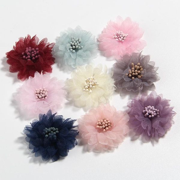4 см 1,5 дюйма маленькая шифоновая ткань цветок для аксессуаров для волос искусственные цветы платье свадебной букет