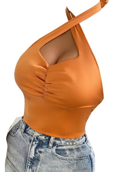 

ruched shirred back halter 28kg#, White