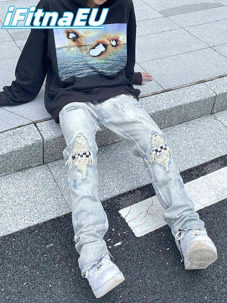 

ripped jeans hip hop y2k 2022 trends clothes men streetwear baggy pants trousers trendyol men's slim women's stacked plaid1, Blue