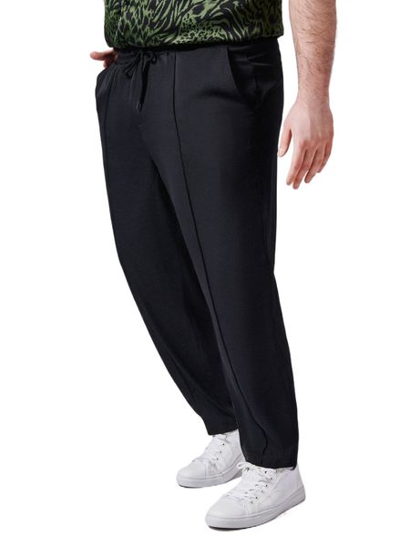 

extended sizes solid drawstring waist slim straight pants o8c0#, Black