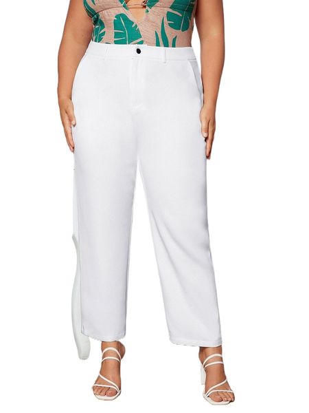 

plus solid zip up tailored pants d4f7#, Black