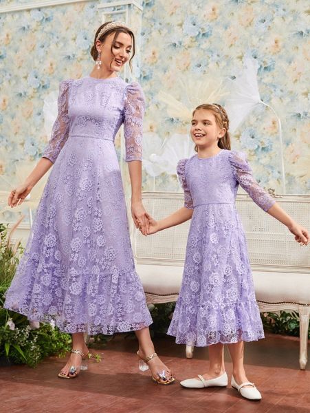 

1pc floral lace embroidery ruffle hem dress 1264#, Black;gray