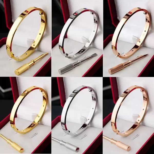 Pulseiras de parafuso de design moda luxo casal pulseiras de amor homens mulheres 316l titânio aço pulso com pedra cz pulseira chave de fenda pulseira de prata rosa jóias de ouro