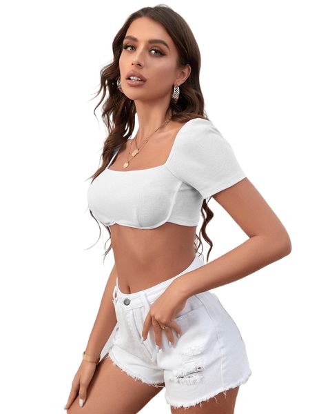 

square neck super crop tee 16xx#, White