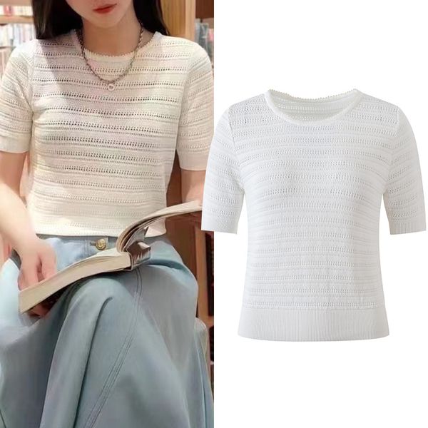 

501 2022 summer brand same style black sweater crew neck short sleeve fashion womens clothes yl, White;black