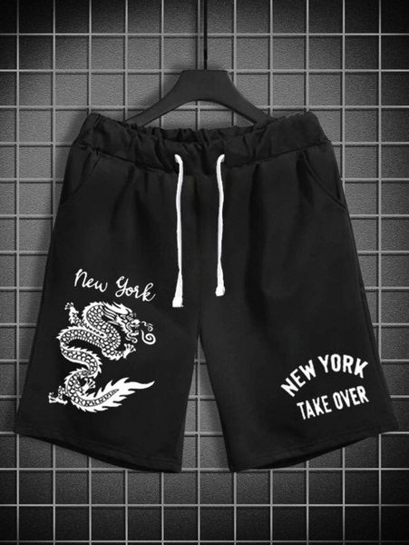 

men dragon & letter graphic shorts 87mq#, White;black