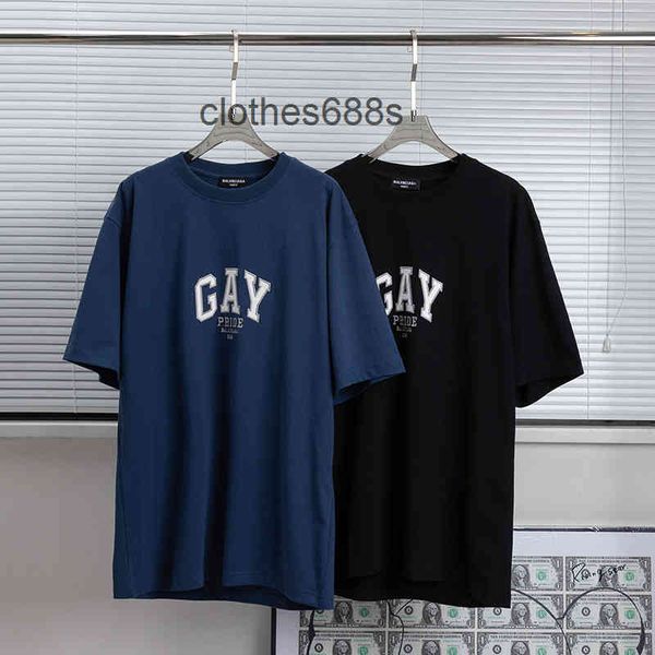 

designer tshirts balencaigass men sweaters correct 22ss spring and summer new paris gay embroidery loose versatile short sleeved t-shirt, White;black