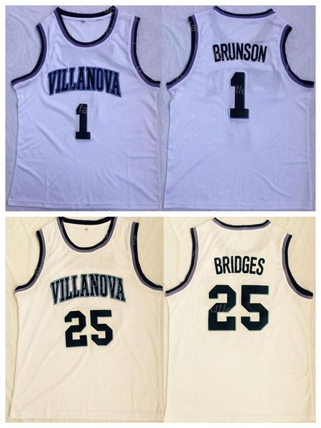 NCAA College Villanova Wildcats Basketball 25 Mikal Bridges Jersey 1 Jalen Brunson University Per gli appassionati di sport Squadra traspirante Colore bianco Ricamo Buona qualità