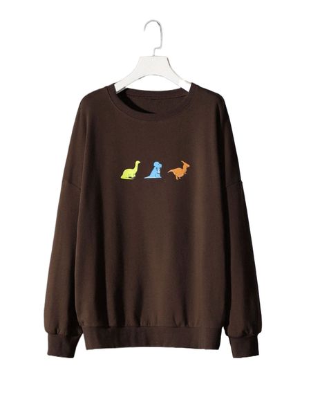 

x sn dinosaur print drop shoulder pullover 94if#, Black