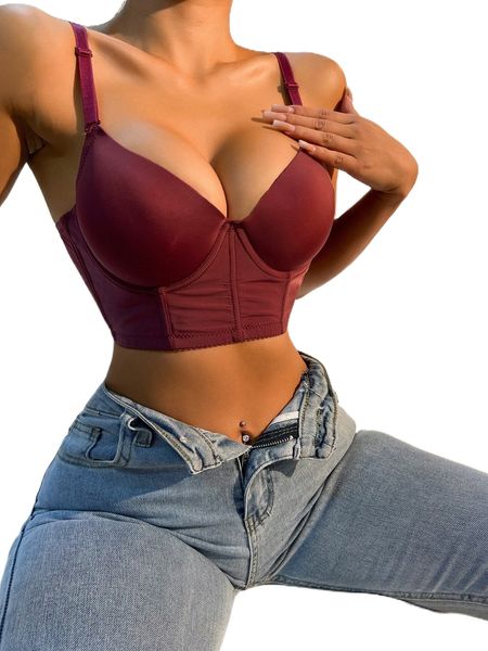 

plain longline underwire bra l4m9#, Black;red