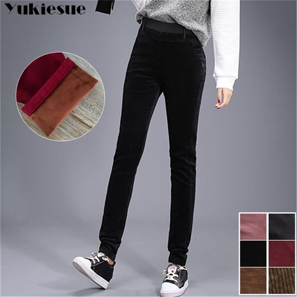 

corduroy harem pants women fleece winter warm velvet skinny high waist elastic patwork womens trousers female leggings plus size 210412, Black;white