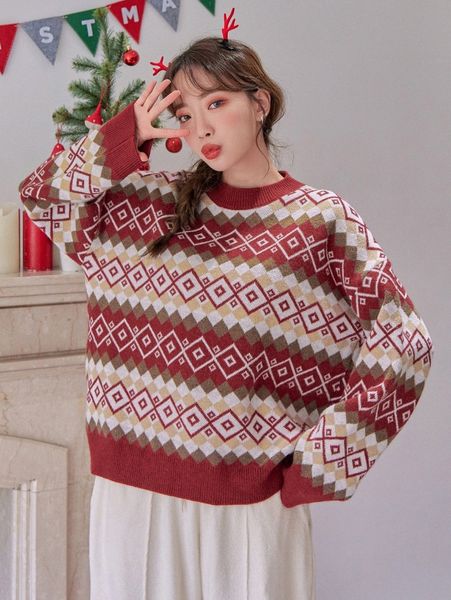 

dazy argyle pattern drop shoulder sweater h4j9#, White;black