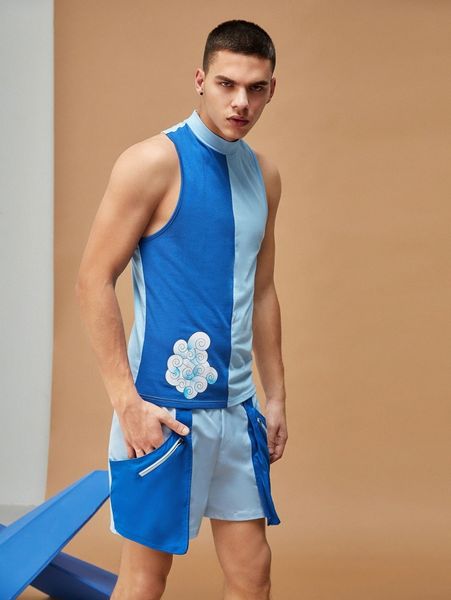 

x god.like man colorblock stand collar tank r3ok#, White;black
