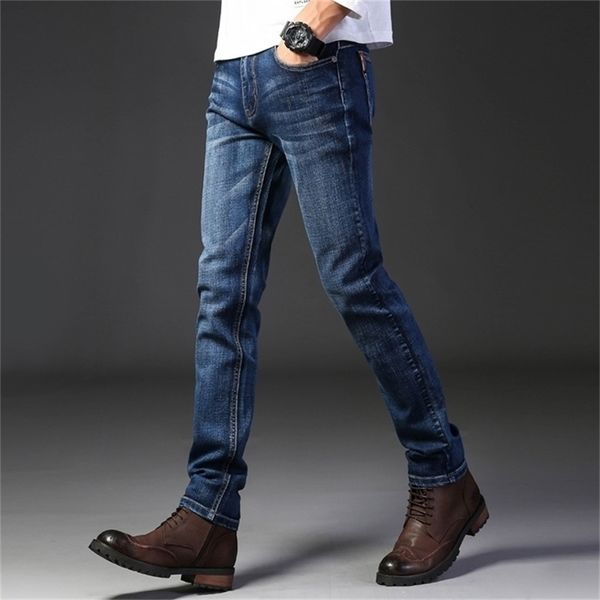 

brand jeans retro nostalgia straight denim jeans men fashion men long trousers loose trend business casual pants men clothes 201123, Blue
