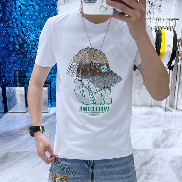 

2022 new summer fashion designer t shirts for men luxury drilling embroidery mens women clothing short sleeved shirt tee 2 colors, White;black
