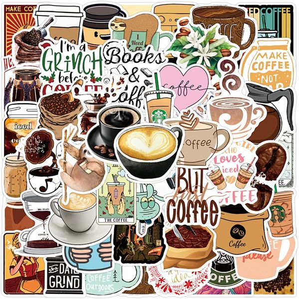 

50pcs coffee stickers waterproof vinyl funny cartoon sticker skate accessories for skateboard lapluggage bicycle motorcycle phone car decals