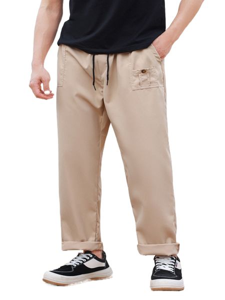 

men slant pocket straight leg pants u0vg#, Black