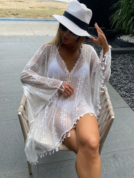 

tassel hem cover up h1rw#, White;black
