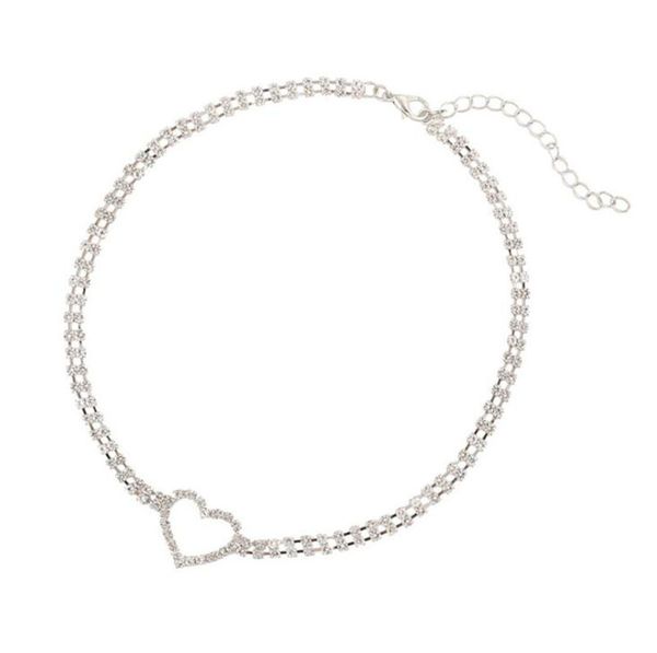 

chokers fashion full diamond love necklace wild short clavicle chain niche design simple choker net red woman jewelry, Golden;silver
