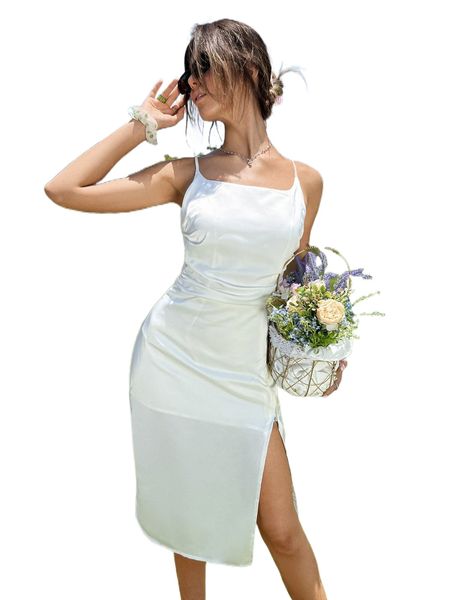 

ruched zipper detail split thigh cami dress r6hk#, Black;gray