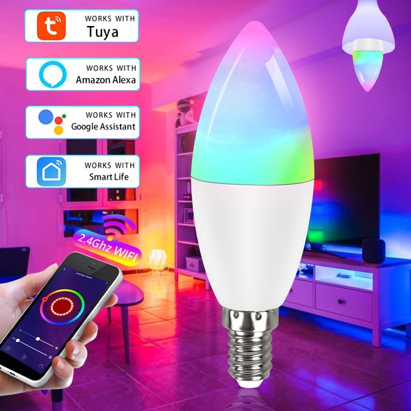 Wifi Smart Glühbirne E14 Kerze Lampe RGB 5W 7W 9W Tuya Smart Life APP Sprachsteuerung