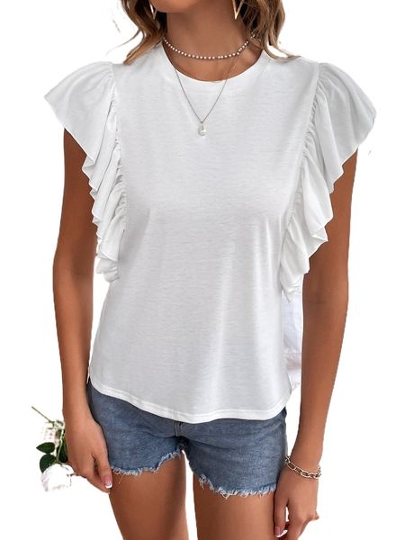 

solid butterfly sleeve tee p4bx#, White