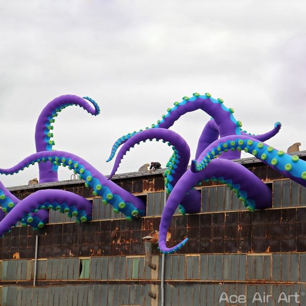 Kundenspezifisches riesiges aufblasbares lila Oktopus-Maskottchen, aufblasbare Unterwassertiere für die Dachdekoration im Freien, hergestellt von Ace Air Art
