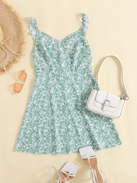 

floral print v neck dress u53l#, Black;gray