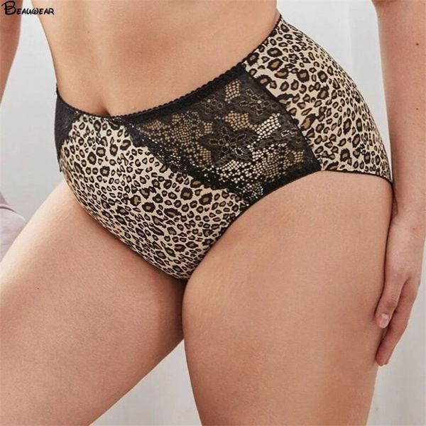 

beauwear big size panty women brief underwear seamless leopard lingerie 220425, Black;pink