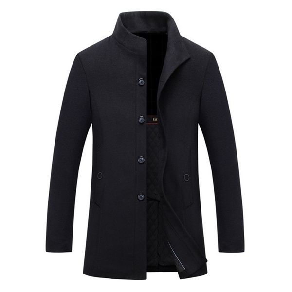 Neue Winter Männer warme schwarze Business-Mantel Wolle langen Mantel Herren stilvolle Wolljacke Stehkragen Einreiher Wollmantel LJ201110