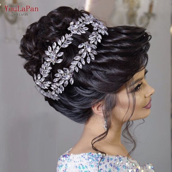 

youlapan hp450 crystal bride headband floral wedding hair accessories queen crown bridal tiara headdress handmade headwear, Silver