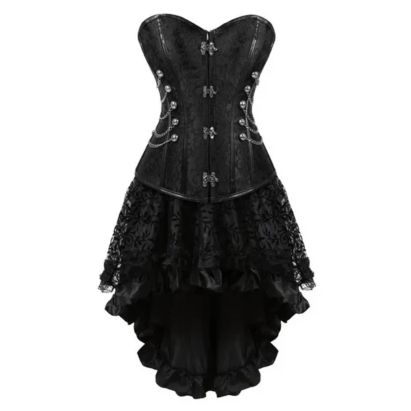 Bustiers korseler korse elbise kadın steampunk giyim vintage cadılar bayramı kostüm gotik punk deri etek seti artı boyut korsedressesbus