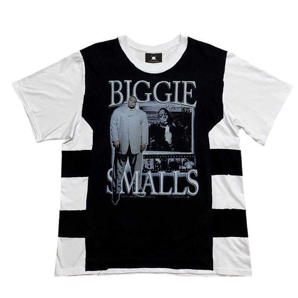 

men's t-shirts [tz killer]21ss biggie tribute rap hip hop stitched t-shirt men's and women's loose casual short sleeves, White;black