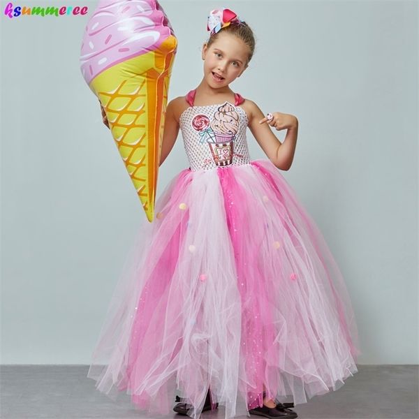 Gelato Dolce Caramella Vestito Tutu per ragazze con fiocchi per capelli Costume di compleanno per bambini Abito da principessa spettacolo lipop 220422