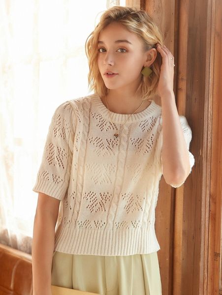 

knit mix pointelle knit without lined w3zo#, White;black