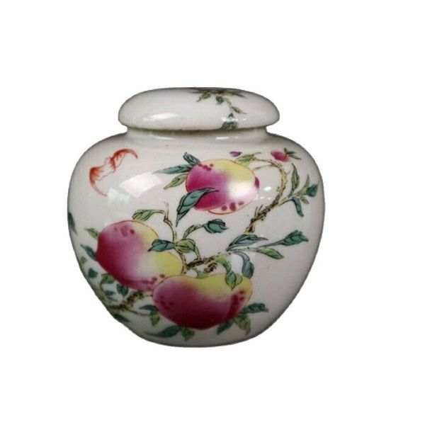 

chinese old porcelain pastel fushou peach pattern orb altar storage pot, Silver