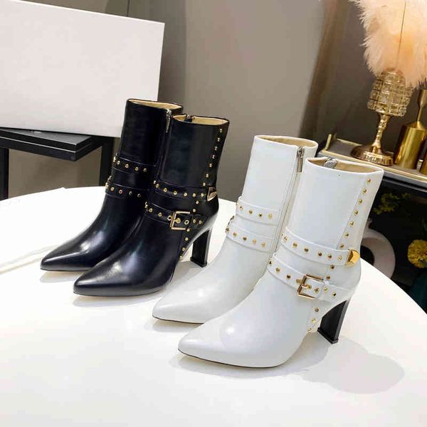 

boots women's small and medium-sized leg boots pointed shoes ultra-high heels belt buckle decorative winter series, Black