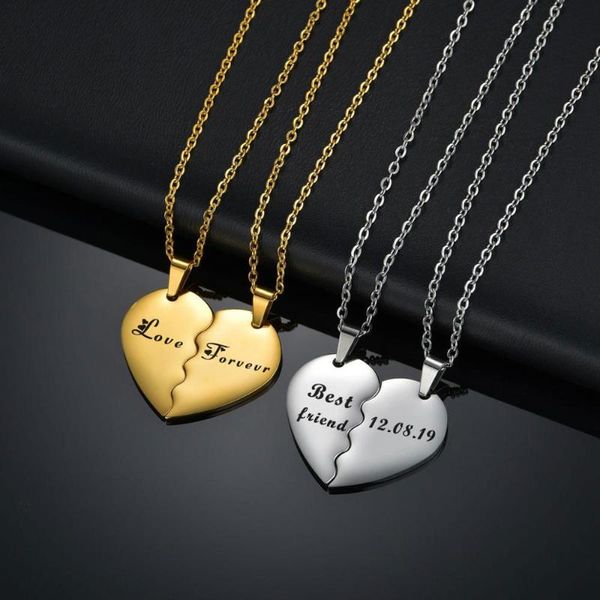 Colares pendentes gravados 2 PCs/set Heart Casal Casal personalizado Data Número da sorte Colar de aço inoxidável para homens homens joias presentes