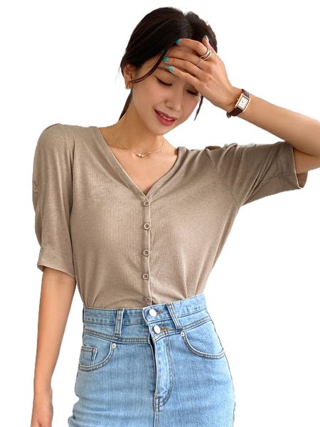 

dazy solid button front tee f5st#, White